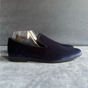 JF. J Ferrar Navy Velvet Slip On Loafers Mens SZ 10M Memory Foam Dressy Formal